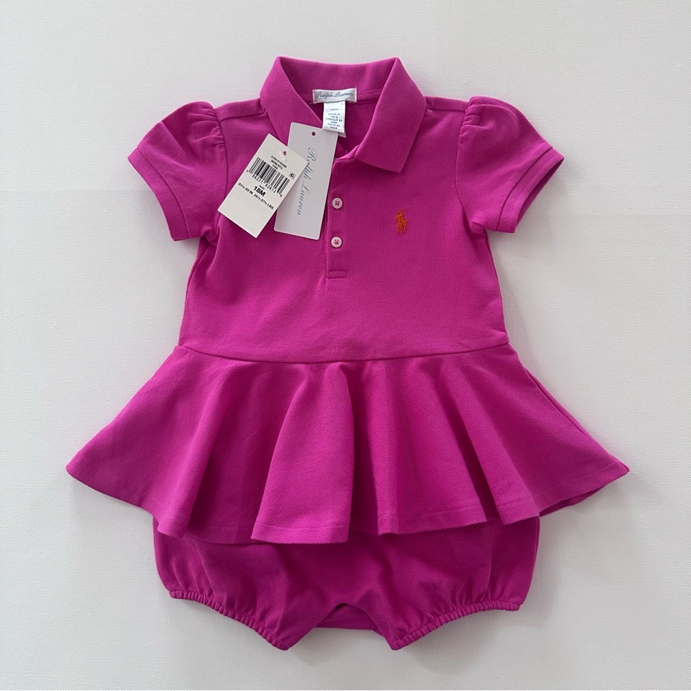 Ralph Lauren 18 Months Baby Girl Pink Layered Romper NWT Spring Summer Preppy